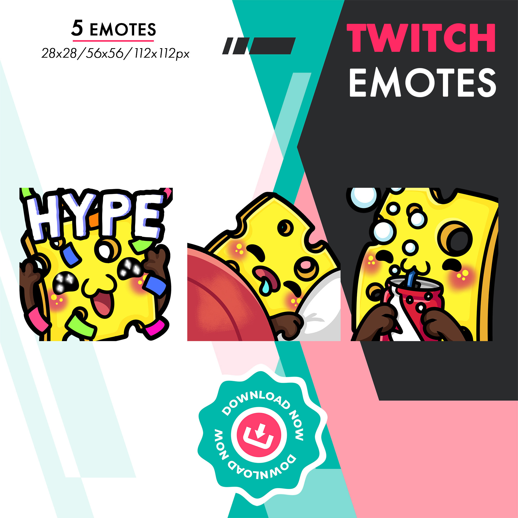 Cheese Emote Pack, Cute 5 Cheddar Slice Rip, Hype Emote Set for Twitch ...