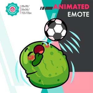 May include: A green cartoon character with a red face is getting hit in the head by a black and white soccer ball. The character is blushing and has a surprised expression. The background is a mix of pink, teal, and black.
