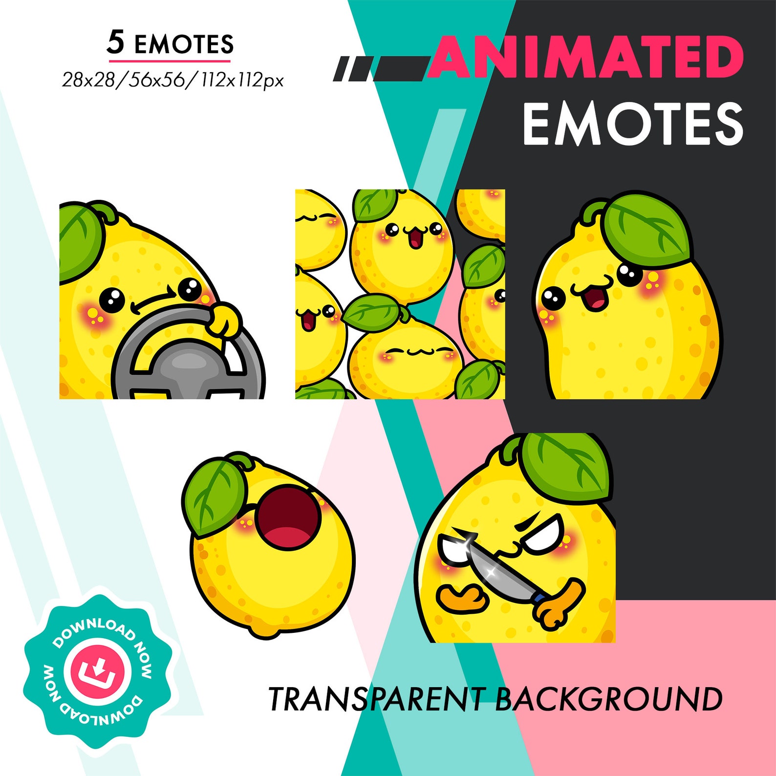 Lemon Emotes Animated Lemon Emotes Pack, 5 Cute Lemon Wiggle, Raid, POP Emote Set ...