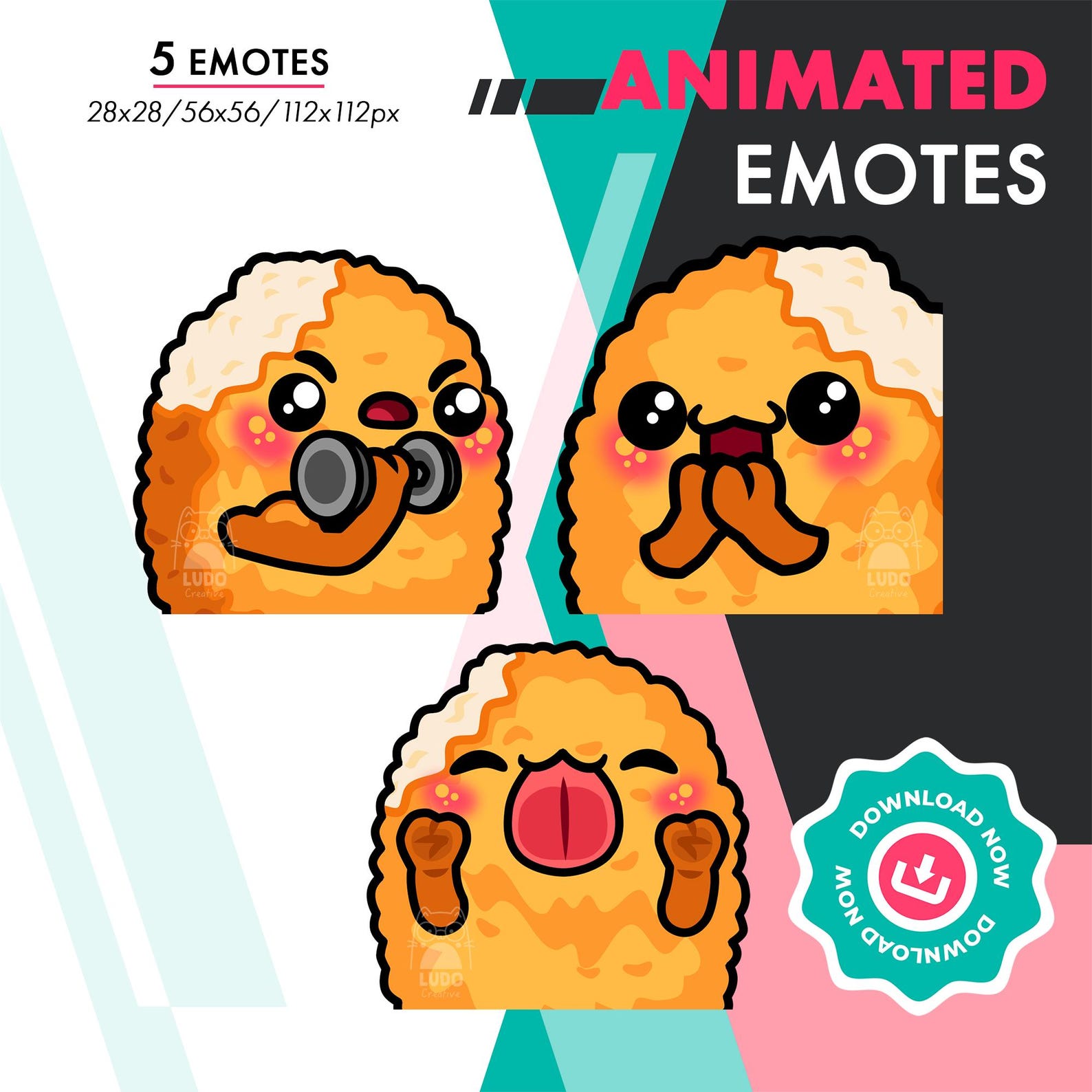 Animated Chicken Nugget Emotes Pack 7, 5 Cute Fried Chicken Lick, Clap ...