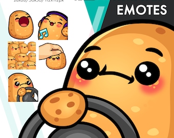 Animated Potato Emotes Pack 1, 5 Cute Potato Pop, Steer, Raid Emote Set For Streamers