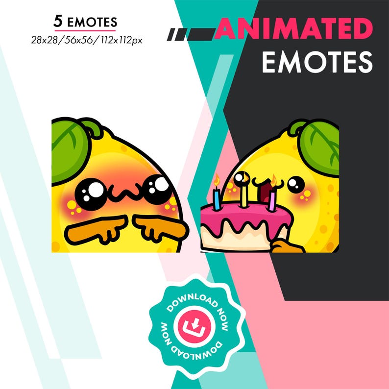 Lemon Emotes Animated Lemon Emotes Pack 2, 5 Cute Lemon Pet, Cake, Glowing Sticks ...