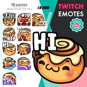 Twitch Cinnamon Roll Emote Pack, 10 Cute Bakery Emote Set for Streamers