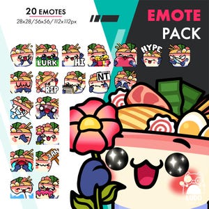 Mega Ramen Emote Pack, 20 Cute Noodle Heart, Ban, Hype, Rip Emote Set for Streamers