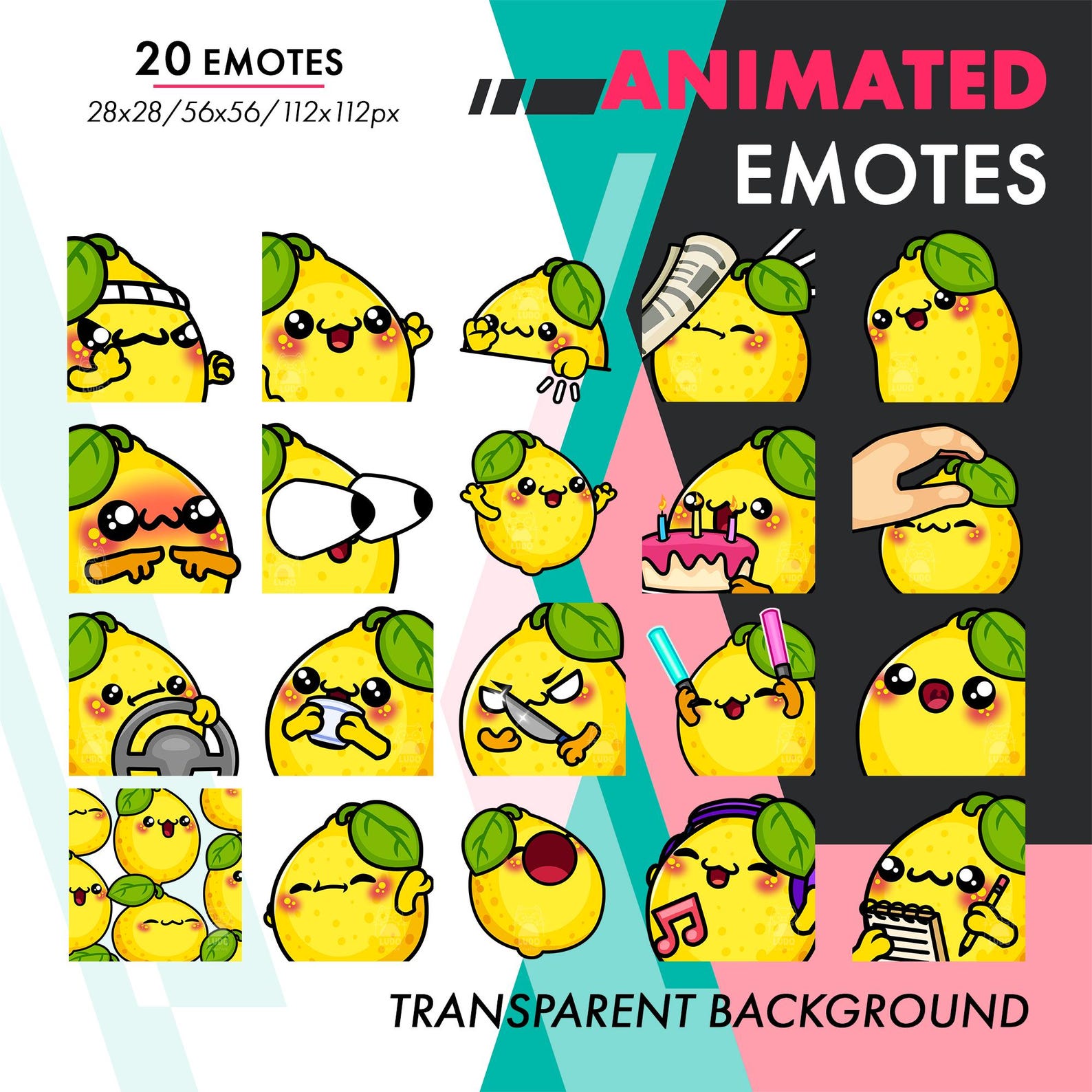 Lemon Emotes Mega Animated Lemon Emotes Pack, 20 Cute Food POP, Raid, Dance Emote ...