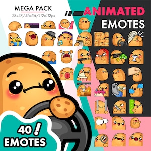 40 Animated Potato Emotes Pack, Mega Cute Potato Steer, Wiggle, Spray Bottle Emote Set For Twitch Streamers