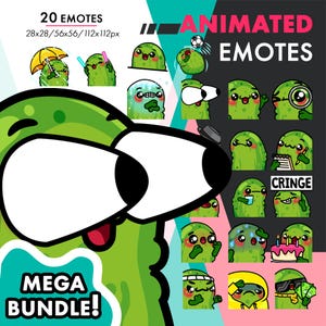 Mega Animated Pickle Emotes Pack 3, 20 Cute Gherkin Confused, Birthday Cake, Fight Emote Set For Twitch Streamers