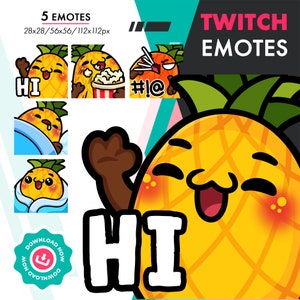 Twitch Pineapple Emote Pack, Cute 5 Fruit Hi, Rage, Blanket Emote Set for Streamers