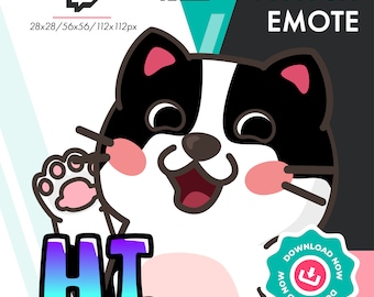 Twitch Cat Emote | Cute Cartoon Cat Hi Emote for Twitch Youtube Discord Streamers