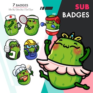 Twitch Pickle Sub Badges, 7 Cute Gherkin Sub, Bit, Cheer Badges Pack for Streamers