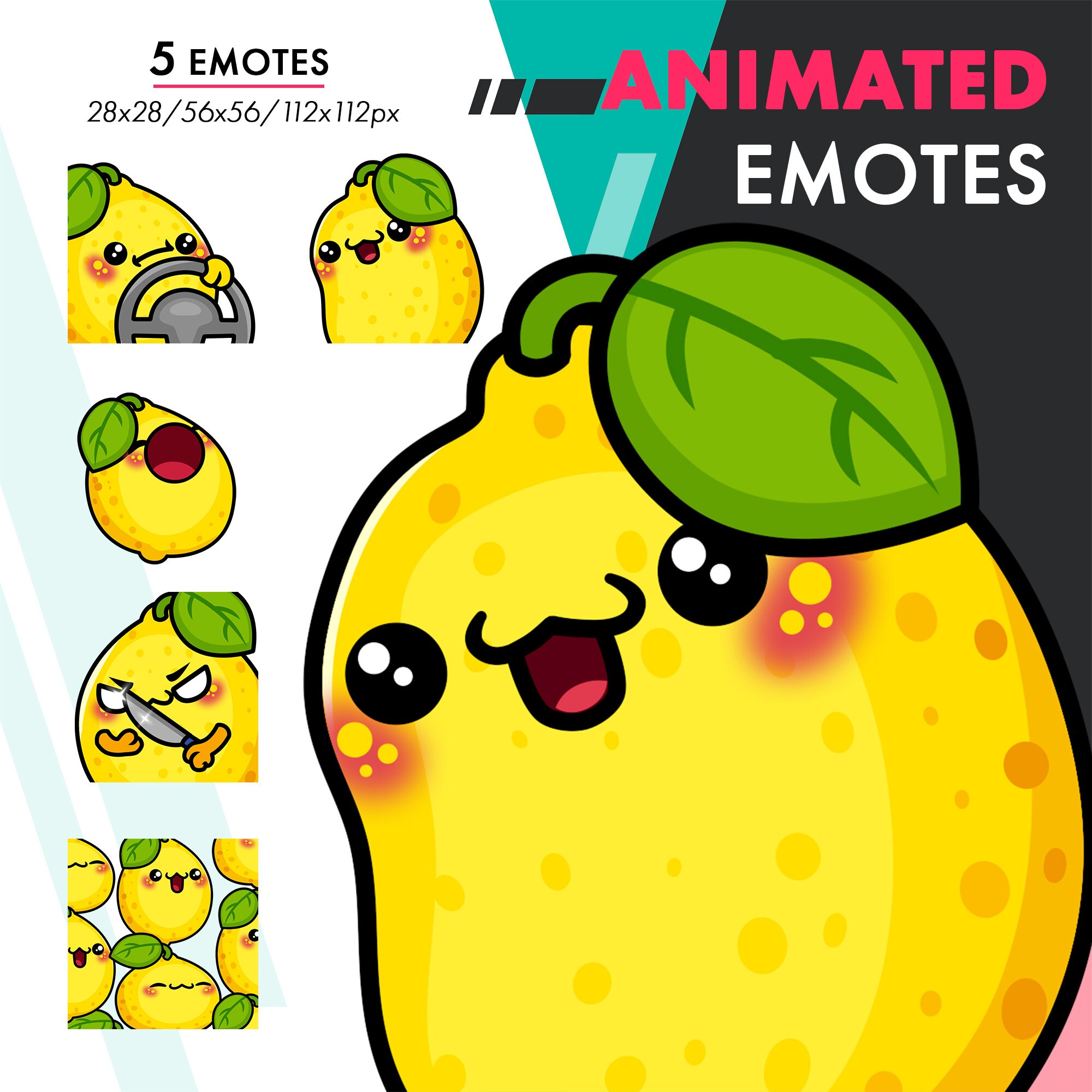 Lemon Emotes Animated Lemon Emotes Pack, 5 Cute Lemon Wiggle, Raid, POP Emote Set ...