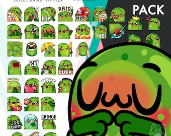 Pack de 40 émoticônes cornichons, super battage médiatique concombre mignon, déchirure, raid, lot d'émotes statiques pour Twitch, Youtube, Discord, streamers Kick