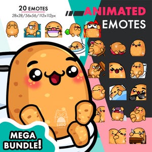 Mega Animated Potato Emotes Pack 5, 20 Cute Potato Elmo Fire, Kiss, Toilet Emote Set For Twitch Streamers