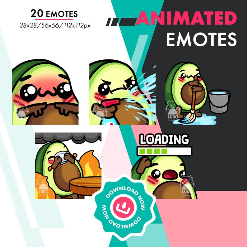Mega Animated Avocado Emote Pack, 20 Cute Wiggle, Knife, POP Emote Set ...