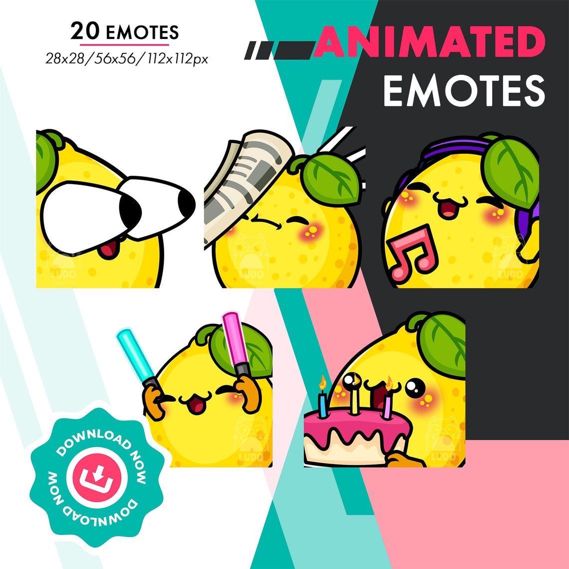 Lemon Emotes Mega Animated Lemon Emotes Pack, 20 Cute Food POP, Raid, Dance Emote ...