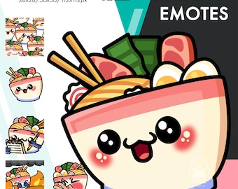 Animated Ramen Emotes Pack 4, 5 Cute Noodle Wiggle, Raid, This is Fine Emote Set For Twitch, Youtube, Discord, Kick Streamers