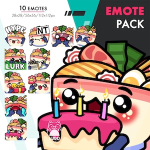 Ramen Emote Pack 2, 10 Cute Twitch Noodle Hype, Gift, Noted Still Emote Set for Streamers