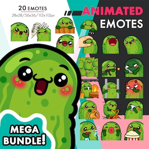 Mega Animated Pickle Emotes Pack, 20 Cute Gherkin Wiggle, Lick, Knife Emote Set For Twitch Streamers