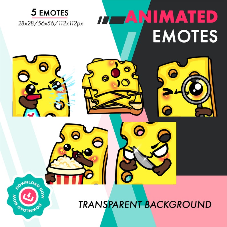 Animated Cheese Emotes Pack 2, 5 Cute Cheddar Slice Spray, Raid ...