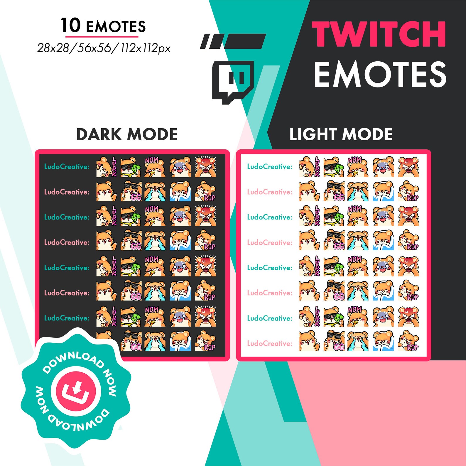 Mouse Emotes Twitch Hamster Emotes Set | 10 Cute Chibi Mouse Emotes Pack for Youtube ...
