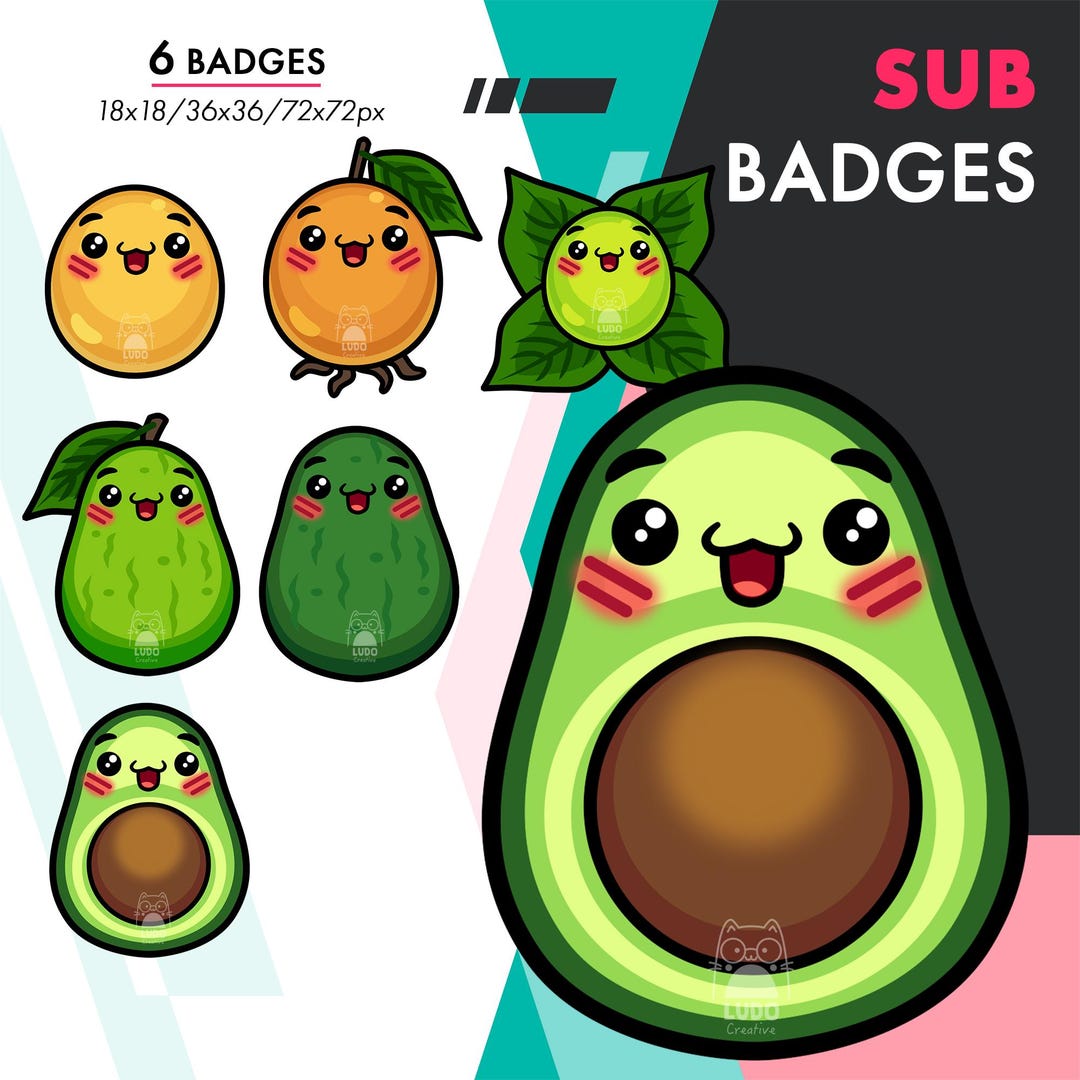 Avocado Sub Badges, 6 Cute Food Sub, Bit, Cheer Badges Pack for Twitch ...