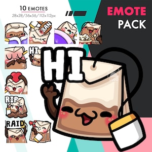 Paquete de emoticones de bolsita de té, 10 adorables corazones de té para Twitch, RIP, conjunto de emoticones de entusiasmo para streamers