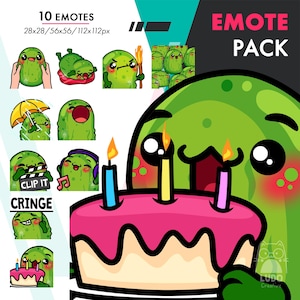 Pickle Emote Bundle 4, 10 Cute Twitch Gherkin Raid, Jam, POP Static Emote Set for Streamers
