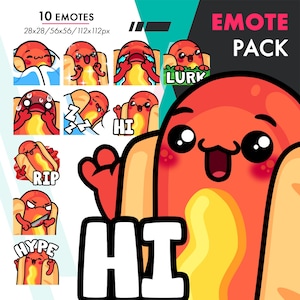 Hotdog Emote Bundle, 10 süße Twitch Wurst Ripper, Kuscheldecke, Hype Emote Set für Streamer