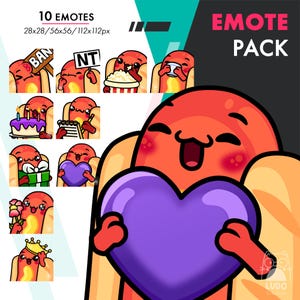 Hotdog Emote Bundle 2, 10 Cute Twitch Sausage Heart, Gift, Birthday Cake Still Emote Set for Streamers