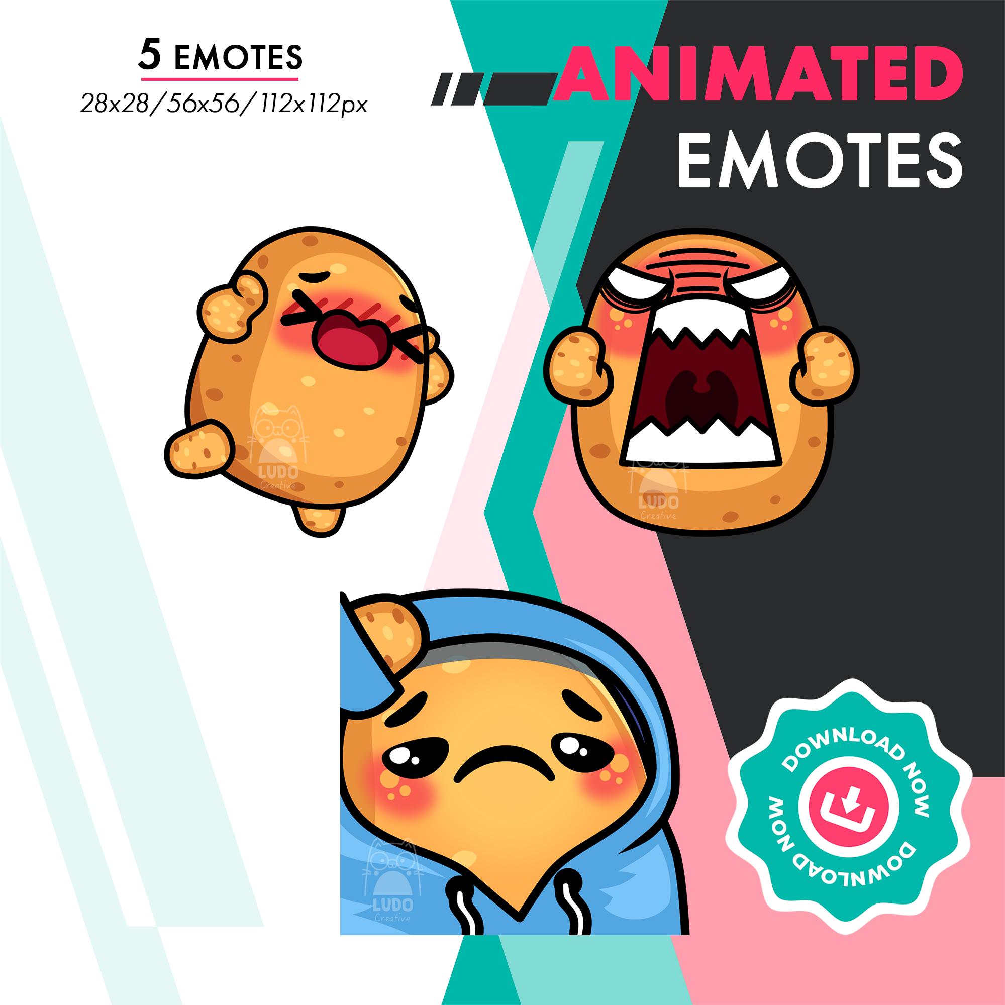 Potato Rage Face Animated Potato Emotes Pack 16, 5 Cute Potato Squish Face, Rage, Hoodie ...
