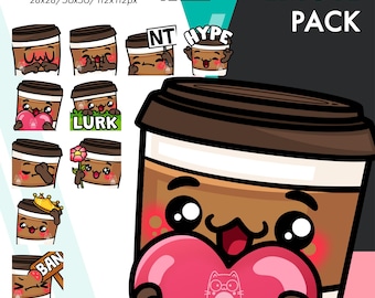 Coffee Emote Bundle, 10 Cute Paper Cup Heart, Hype, Lurk Still Emote Set for Twitch, Youtube, Discord Streamers