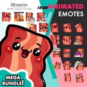Mega Animated Bacon Emotes Pack, 20 Cute Food Wiggle, Belly Dance, POP Emote Set For Twitch Streamers