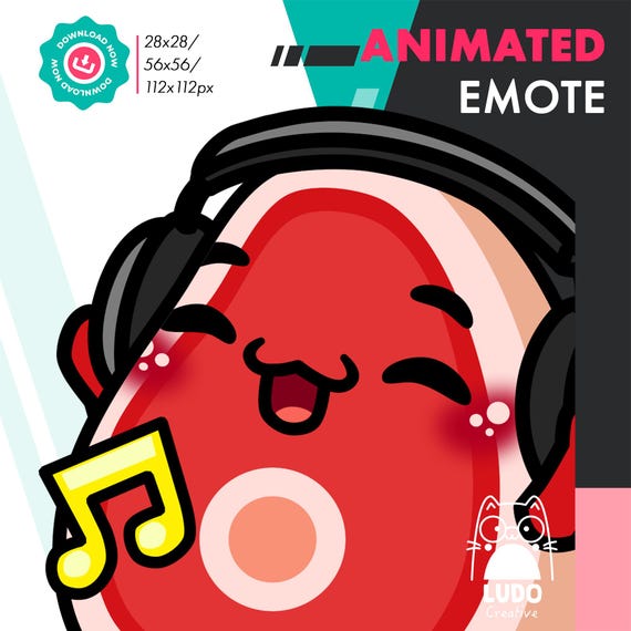 Animated Steak Jam Emote, Cute Food Jamming Emote for Twitch Youtube Discord Kick Streamers