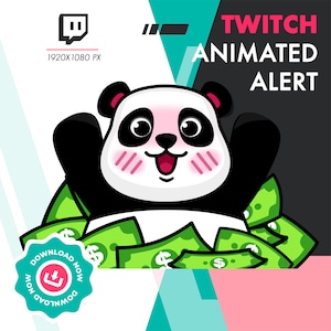 Alerta animada de Twitch de panda lindo para donación de suscripción Cheer Bit
