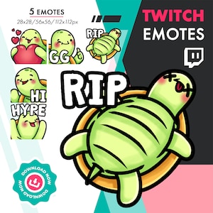 Twitch Turtle Emote Pack | 5 Cute Tortoise RIP, GG, Hype Emote for Twitch Youtube Discord Streamers