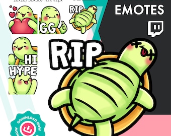 Twitch Turtle Emote Pack | 5 Cute Tortoise RIP, GG, Hype Emote for Twitch Youtube Discord Streamers