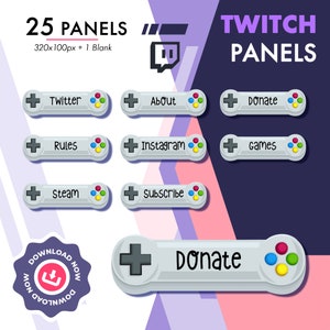 Gamepad Twitch Panels | 25 Cartoon Controller Twitch Streamer Pack | Discord, Twitch, Youtube Streamers