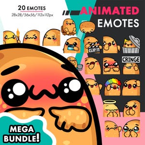 Mega Animated Potato Emotes Pack 3, 20 Cute Potato Clown, Clap, Clean Emote Set For Twitch Streamers