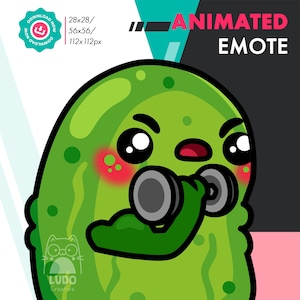 Animated Pickle Gym Emote, Cute Gherkin Weight Lifting Emote For Twitch Youtube Discord Kick Streamers