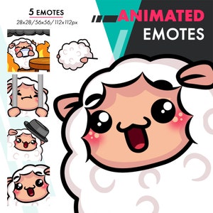 Animated Lamb Emotes Pack 3, 5 Cute This is Fine, Brows, Headbang Emote Set For Twitch Streamers