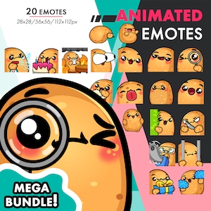 Lot de 2 méga émoticônes animées Pommes de terre, 20 vaporisateurs mignons de pommes de terre, couteau, ensemble d'émoticônes rire pour streamers Twitch