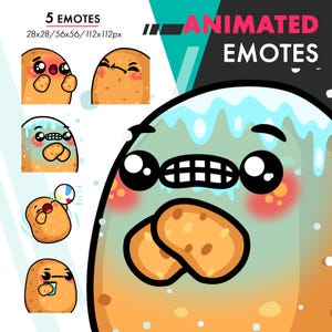 Animated Potato Emotes Pack 15, 5 Cute Potato Uppies, Cold, No Emote Set For Streamers