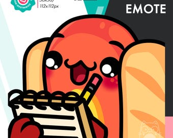 Animated Hotdog Noted Emote, Cute Sausage Taking Notes Emote For Twitch Youtube Discord Kick Streamers