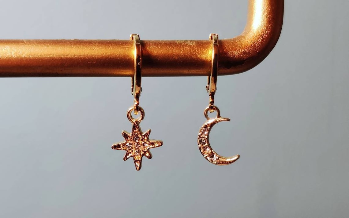 Boucles d'oreilles Lune et Soleil métal doré MOON - Etsy France