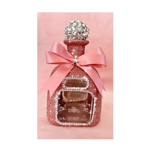 Empty Patron bedazzled  Bottle with Bow and matching free shot glass
