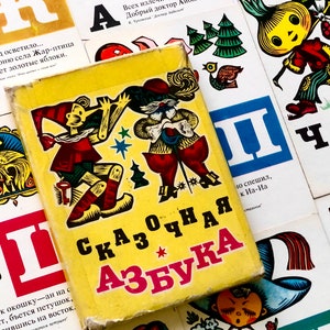 ABC Lernsprache, Russisches Alphabet Lernkarten, Vintage Märchen Alphabet