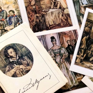 Alexandre Pouchkine, lot de 32 cartes postales, poésie russe vintage, cartes postales URSS 1987