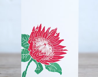 Handprinted Protea Flower Card: South Africa National Flower Linocut