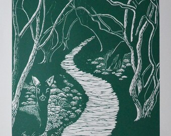 Aston's Eyot - original linocut print