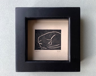 Neko - framed linocut print